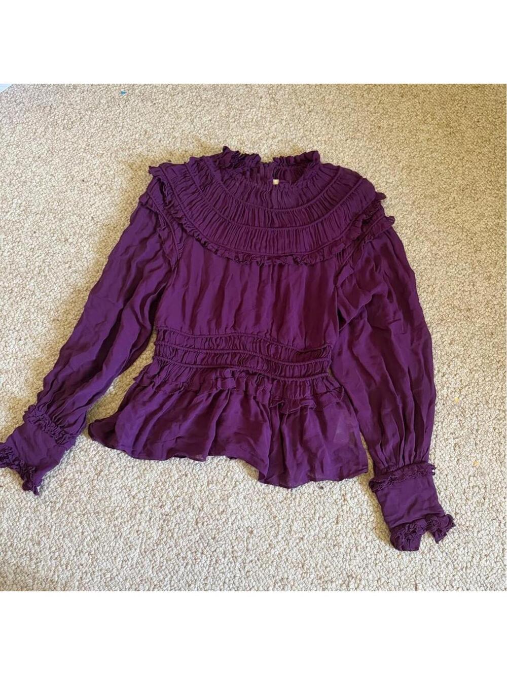 Farm Rio plum blouse with ruffles and synches